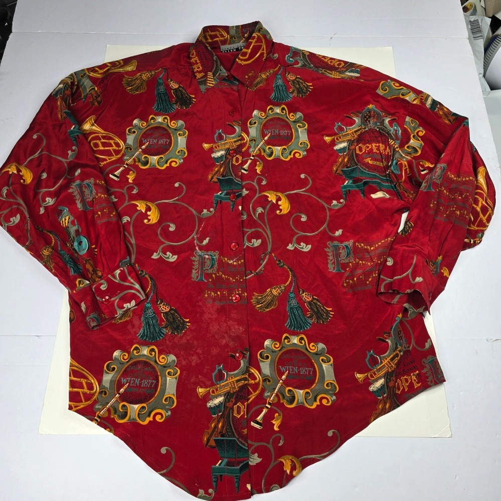 Linda Allard Ellen Tracy‎ Opera Musical Silk Shirt Size 10 Vintage